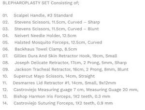Juego de blefaroplastia de 14 piezas. Instrumentos de cirugía de párpados de Zarnab Surgical - Product Image 2