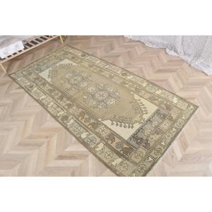 Turkish Area Rug 3.4x7.1 ft (104x215 cm), <b>Brown</b> Check Vintage Rug - Product Image 3