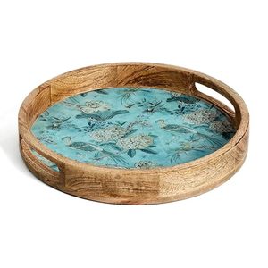 Plateau de service imprimé en bois rustique pour la décoration intérieure plateau de service imprimé en bois poli avec plateau à café de luxe oeuvre abstraite - Product Image 1