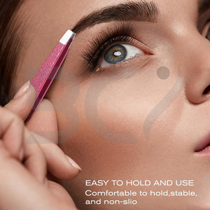 Pince à épiler classique en acier inoxydable à pointe inclinée rose pailletée, durable, pour hommes et femmes, nouveau design - Product Image 6