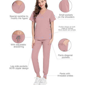 Mélange de coton lavable pour femmes Ensembles de gommage pour médecins Tissu jersey respirant et confortable Utilisation hospitalière Vente en gros Manches courtes Coffre-fort - Product Image 3