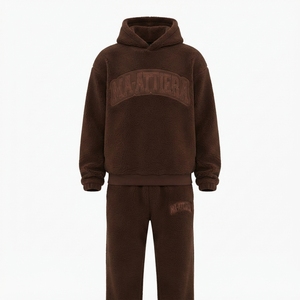 Womens Brown <b>Sherpa</b> Fleece Hoodie Tracksuit Set Pullover Sweatshirt <b>Jogger</b> Pants Matching Casual Loungewear - Product Image 3