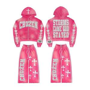 Conjunto Deportivo con Capucha y Estampado por Sublimación en Rosa, Unisex, Estilo Urbano, Corte Regular, para Adultos, Ropa de Primavera - Product Image 4