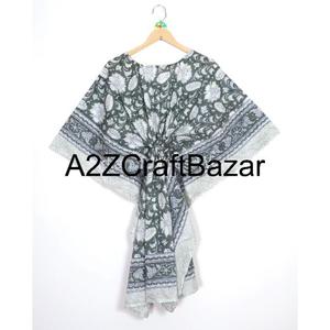 Robe décontractée à manches courtes, col en V, imprimé floral bohème, en coton 100 % pur, écologique et légère, avec des franges - Product Image 1