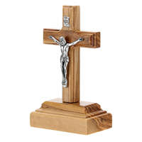 Crucifix de table avec base croix en bois d'olivier et statue de jésus en métal pour fournitures d'église décor religieux et autels de prière