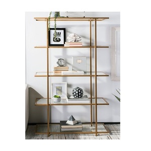 Estante de color dorado de hierro hecho a mano, estantería de acero y vidrio transparente de diseño fabuloso del mejor exportador de la India - Product Image 6