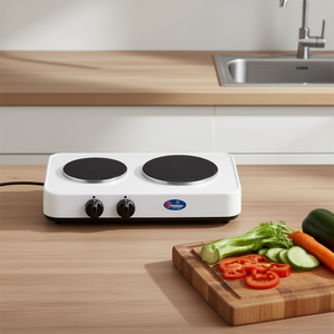 Table de cuisson électrique 2 zones CF Parker 1500W avec plaques chauffantes D18;14.5cm, blanche, PFO22PB, dimensions 48x29x9cm - Product Image 3