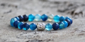AAA Quality Blue Onyx <b>Charm</b> Adjustable Beaded <b>Bracelet</b> Crystal Rhinestone 8MM Unisex Classic Style Certified Anniversary Gift - Product Image 3