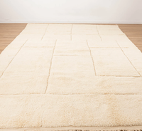 Tapis Béni Ouarain Crème Doux Gravé à Carreaux, Berbère Moderne Boho Grand Tapis Marocain en Laine Sur Mesure
