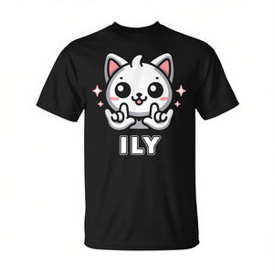 Camiseta ILY Cat con Gestos ASL para la Concienciación sobre la Sordera y la Pérdida Auditiva, Diseño Promocional Inspirado en Gatos - Product Image 2