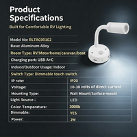 Lampe de lecture LED RV à col de cygne 10-30V avec variateur tactile et double port USB, en alliage d'aluminium, fixation murale pour camping-car et remorque