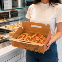 Boîtes à pizza en carton ondulé imprimées recyclables, matériaux recyclés écologiques, emballage alimentaire UV, logo couleur personnalisé avec poignée
