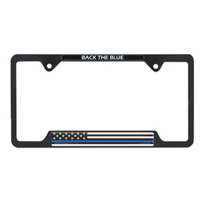 Cadre de plaque d'immatriculation LED Thin Blue Line en aluminium et plastique avec cadre en acier 12W X 6H plaqué noir - Product Image 1