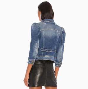 Femmes à manches longues recadrée bleu Jean Denim veste léopard Patchwork poche printemps automne mode lavage - Product Image 3