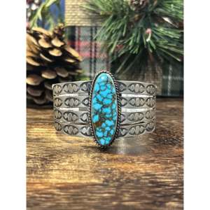 Navajo-Made High Grade Kingman & Sterling Cuff Bracelet Cultural Collectible Jewelry - Product Image 1
