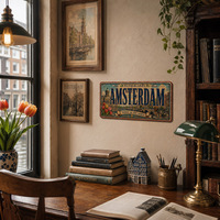 Letrero Metálico Vintage de la Ciudad de Ámsterdam, Países Bajos, Estilo Rústico Retro, Decoración de Pared para Bar o Garaje