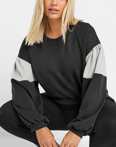 Sudaderas de peso pesado de alta calidad para mujer, logotipo impreso personalizado, cuello redondo, bloque de color, 2 tonos, sudadera de mujer de gran tamaño - Product Image 6