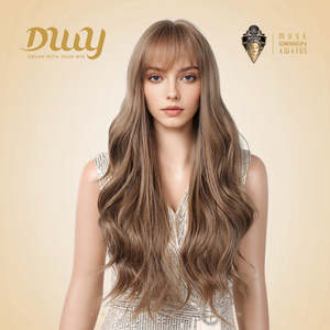 Sunday-DWY Light Caramel Blonde Wavy Synthetic <b>Wig</b> with Bangs US Only-Light Brown Lace - Product Image 4