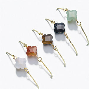 Rose Quartz Fashion <b>Bracelet</b> - Gold Vermeil Clover <b>Gemstone</b> Charm <b>Bracelet</b> - Adjustable Chain Box Chain <b>Bracelet</b> Wholesale - Product Image 2