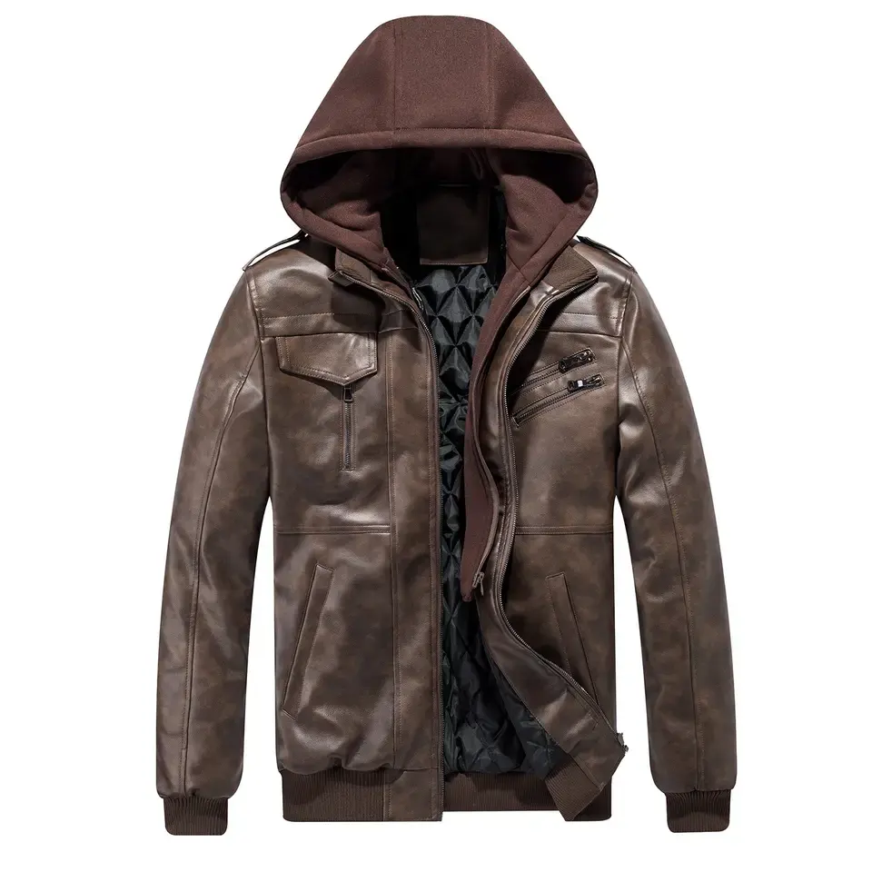 Wholesale Fashion Custom Outdoor Brown Hooded Sheep Skin Men Women Casual New Design Top Best Quality Leather Jackets