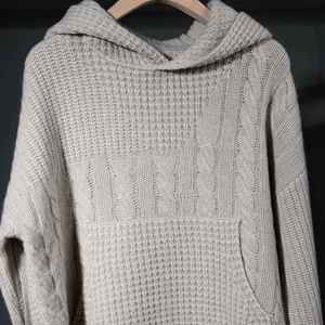 Sweat à capuche personnalisé minimaliste pour hommes 100% coton-Winter Cable Knit Loose Fit Casual - Product Image 3