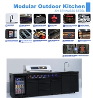 Îlot de barbecue modulaire moderne de luxe sur mesure avec 6 brûleurs en acier inoxydable complet avec revêtement en poudre, GPL/GN, barbecue d'extérieur