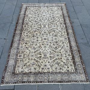 Vintage Turkish Rug 3.9x6.9 ft (120x209 cm), <b>Brown</b> Floral <b>Wool</b> Rug - Product Image 1