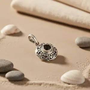 จี้เงินแท้ 925 ประดับพลอยแบล็คออนิกซ์ สำหรับผู้หญิง ชุบทองคำขาว ดีไซน์ศาสนา ประดับพลอยทรงมรกต ชุบโรเดียม แพลตตินัม หมายเลขหลัก - Product Image 2