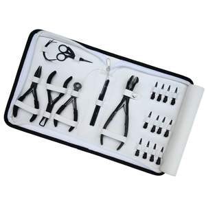 Salon Hair Extension tools Starter Kit Black with <b>Tape</b> Pressing Plier 3-Hole Crimper Bead Remover Fusion Cutter Loop Hook Clips - Product Image 1