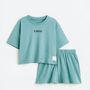 ชุดเสื้อยืดและกางเกงขาสั้นสำหรับเด็กชุดเสื้อยืดบล็อกสีพิมพ์โลโก้ตามสั่ง - Product Image 1