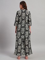 Ensemble Kurti et Palazzo en coton floral décontracté de qualité supérieure pour femmes |   Été |   Col mandarin |   Manches trois quarts |   Design à fentes |