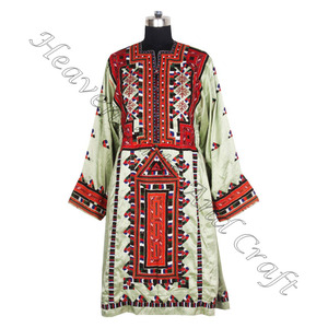 Printed Hand Embroidered Kutchi Balochi Dress BDR014 Best Hand Embroidered Afghani Banjara Dress Vintage Bohemian Dress Supplier - Product Image 5
