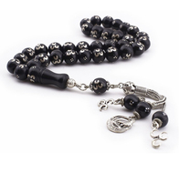 2024 nouveauté musulman Tasbih pierre de Lapis naturelle avec gland en fil d'or nouveau Design bois Misbaha vente en gros