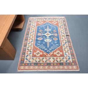 Kilim Bleu Rouge Grand Tapis 3.7X5.5 pieds Tissage Plat Laine Turque avec Support en Latex pour Couloir ou Chambre Effet 3D Peluche - Product Image 1