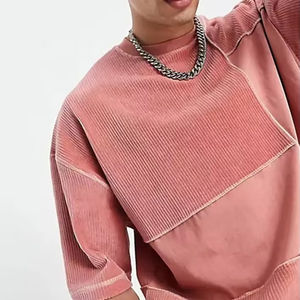 เสื้อยืดโอเวอร์ไซส์สีชมพูหลายเฉดแบบตัดเย็บพร้อมโลโก้สั่งทำพิเศษ เสื้อยืดผู้ชายปักลายคอร์ดูรอยแบบสั่งทำพิเศษ - Product Image 4