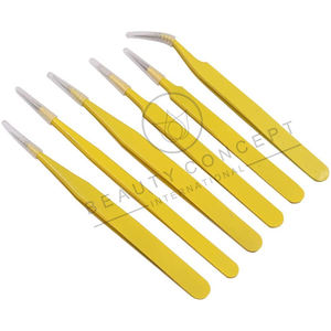 Juego de pinzas para extensión de pestañas de acero inoxidable amarillo ecológico, 6 uds., concepto de belleza con punta afilada - Product Image 1