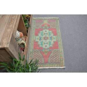 Tapis turc vintage 1.7 X 3.4ft rouge vert tissage plat grande surface Patchwork motif laine Latex support pour décorations de salon - Product Image 3