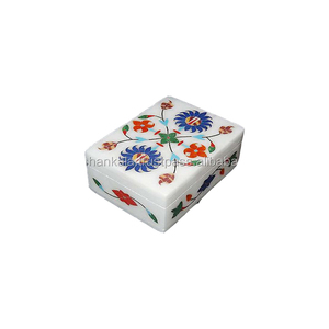 White Marble Gift <b>Box</b> With Inlay Flower Design - Product Image 1