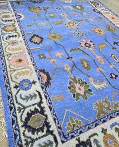Alfombra Oushak azul claro de 9x12, Alfombra de lana tejida a mano, alfombra para sala de estar, alfombra turca colorida moderna en azul marino 8x10 10x14 12x15 - Product Image 6