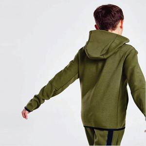 Survêtement en polaire technique pour garçons avec logo de marque personnalisé 69% coton 31% polyester vert rugueux Full Zip Hoodie Joggers Sweatpants Hiver - Product Image 6
