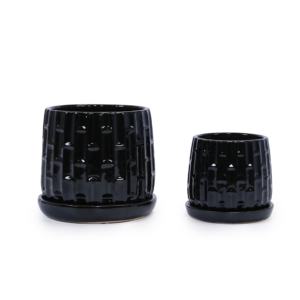 Livraison gratuite, stock US, livraison rapide en 3 jours, pot à fleurs en céramique noir fait main, style américain, soucoupe en céramique pour la maison et le jardin - Product Image 4