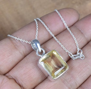 Colgante de collar de plata de ley 925 de la mejor calidad de la India, regalo de boda perfecto para amor, piedra preciosa citrina con joyería de sello 925 - Product Image 5