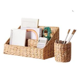 Modern Classic Natural Wood Desktop Pen Holder Bamboo Books Organizer Dark Brown Beige File Stand for Living Room Hotels Malls - Product Image 6