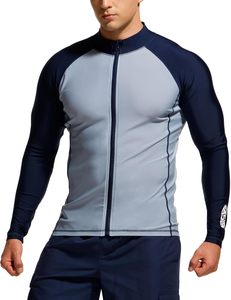 Men's UPF50+ Quick Dry <b>Swim</b> Rash Guard UV/Sun Protection Long Sleeve Zip <b>Shirt</b> Customizable Design - Product Image 1