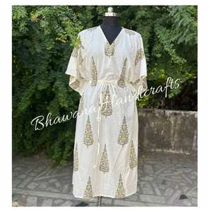 เดรสคาฟตันลายดอกไม้พิมพ์บล็อก, เดรสคาฟตันยาวสำหรับผู้หญิงปกชายหาดเดรสแม็กซี่พิมพ์ลายดอกไม้ - Product Image 2