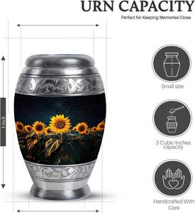 Munareh moderno adulto aluminio girasol cremación urna conjunto 4 recuerdos funerarios a juego suministros al por mayor para la simpatía - Product Image 2