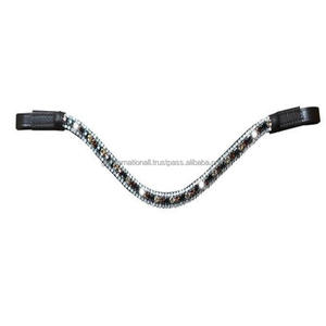 Bande de sourcil de bride en cuir anglais noir de haute qualité pour cheval sur mesure avec cristaux multicolores à 3 rangées, bande de sourcil de luxe bling - Product Image 3