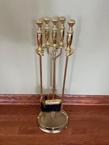 Antique style brass <b>fire</b> <b>tool</b> sets with polished surfaces and classic lines designed for Victorian interior fireplaces - Product Image 2