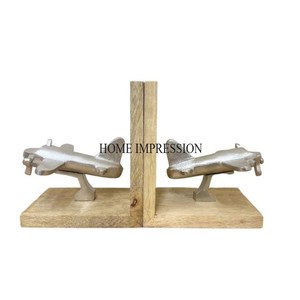 Mango Wooden Made Base <b>Stand</b> With Silver Color Finishing Shiny Polished Aluminum Casted Aeroplane Designer <b>Table</b> <b>Top</b> Bookends - Product Image 1