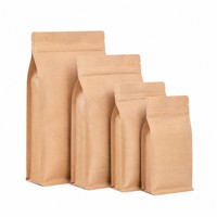 Sachet de café en papier kraft personnalisé à fond plat avec fermeture éclair refermable pour le stockage des grains de café